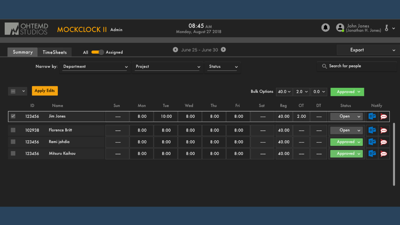 Admin Time Application Design with Material Design incorporated