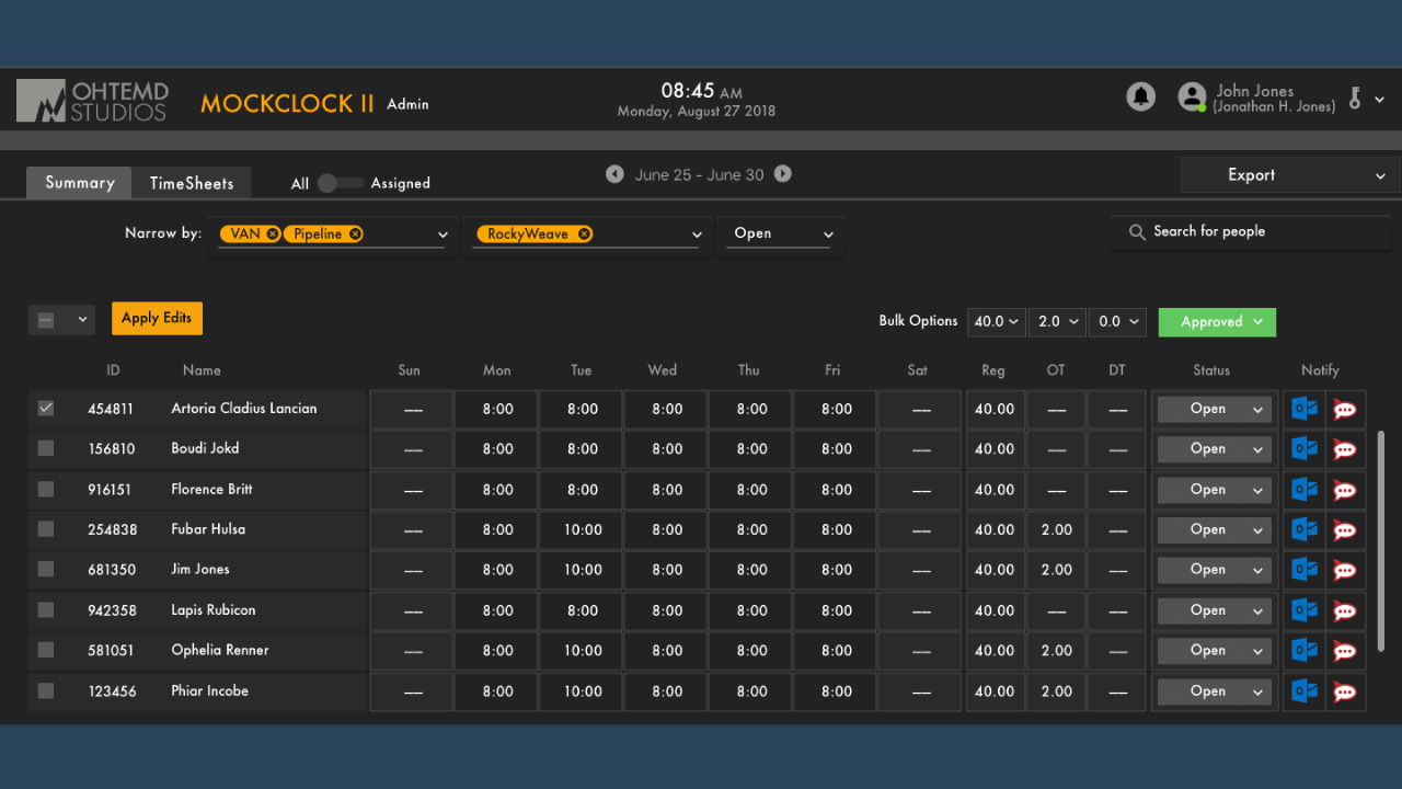 Admin Time Application Design with Material Design incorporated