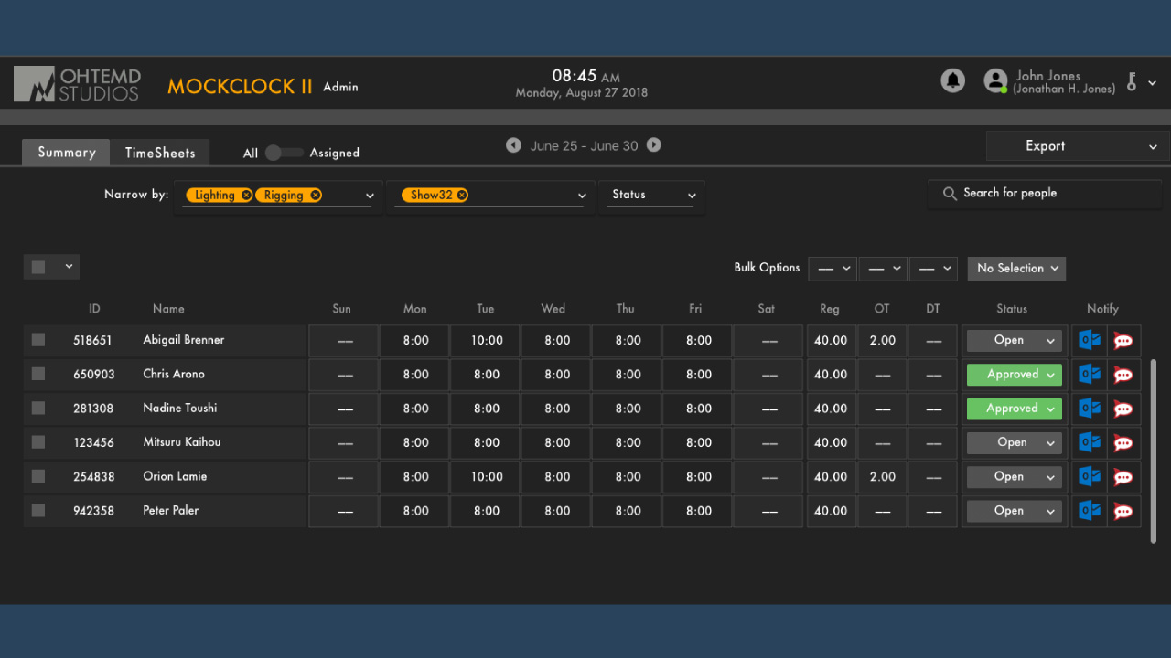 Admin Time Application Design with Material Design incorporated